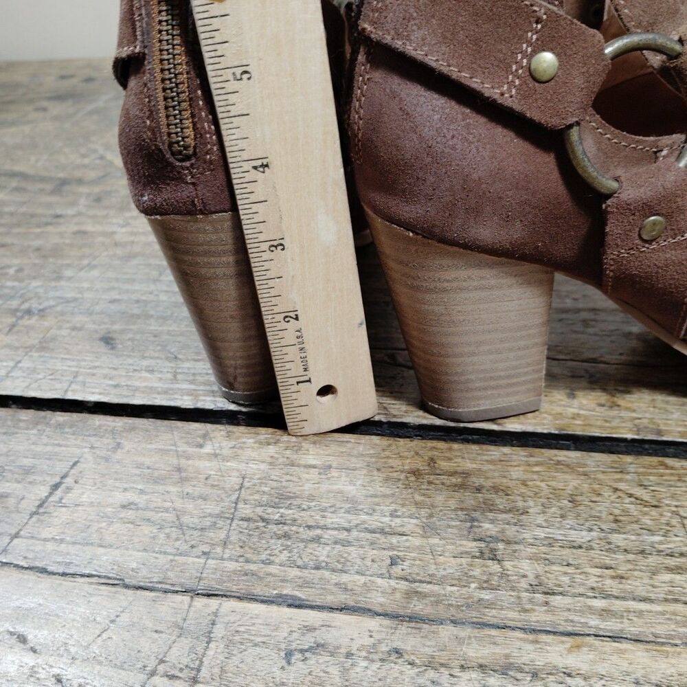Ariat 10M Booties JaElle Brown Tumbled Buckle Heels Suede Leather - Picture 8 of 15